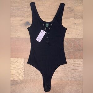 Wild Fable Black Ribbed Snap-Front Bodysuit